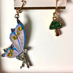 Betsey Johnson Enchanted Fairy & Mushroom Mismatch Earrings